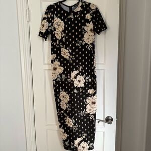 Maternity Wedding Guest Floral Black and Cream Women's Dress